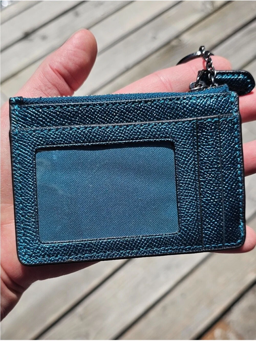 Coach Metallic Dark Turquoise Mini ID Skinny Case - 2017 - MSRP $78
